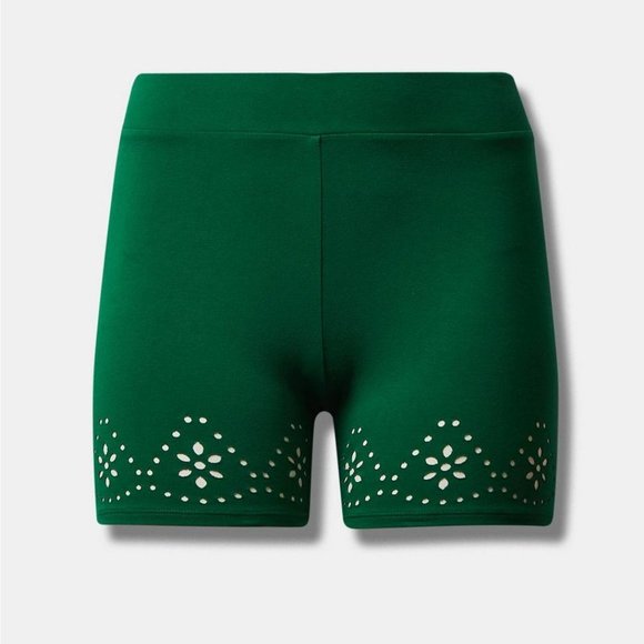 Torrid 0X (LG) - Bike Shorts Green 5 Inch Signature Waist Laser Cut Stretchy New - Picture 2 of 2